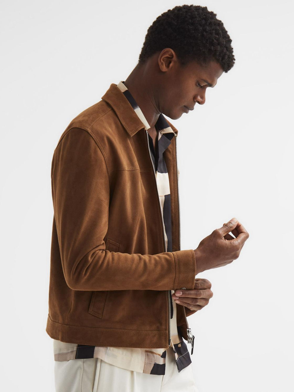 Reiss Coats & Jackets | Riley Suede Zip-Through Jacket Chocolate - Men