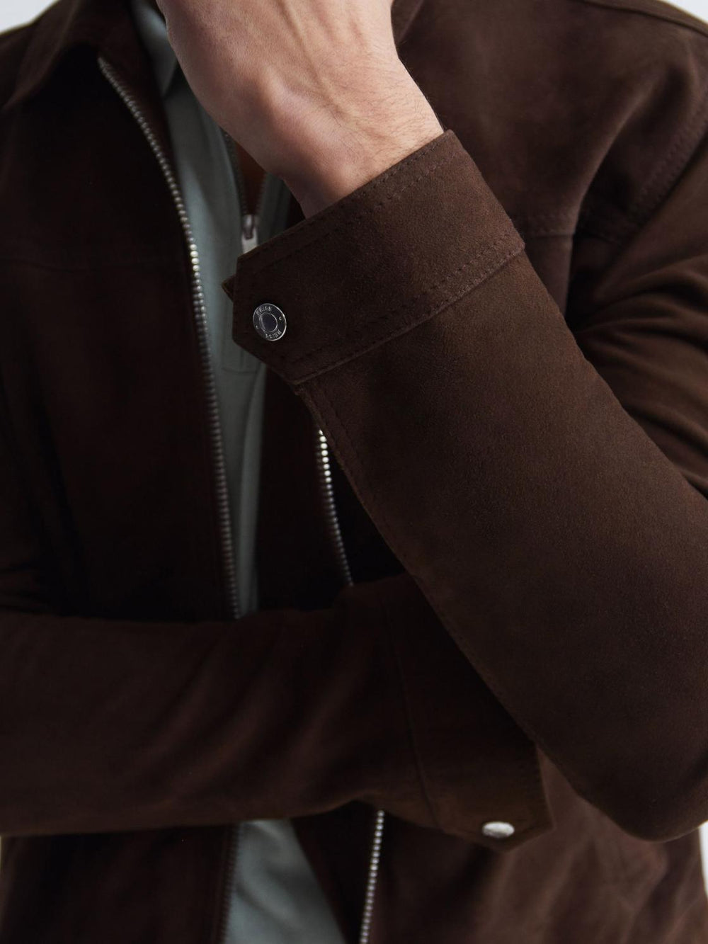 Reiss Coats & Jackets | Riley Suede Zip-Through Jacket Chocolate - Men