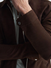 Reiss Coats & Jackets | Riley Suede Zip-Through Jacket Chocolate - Men