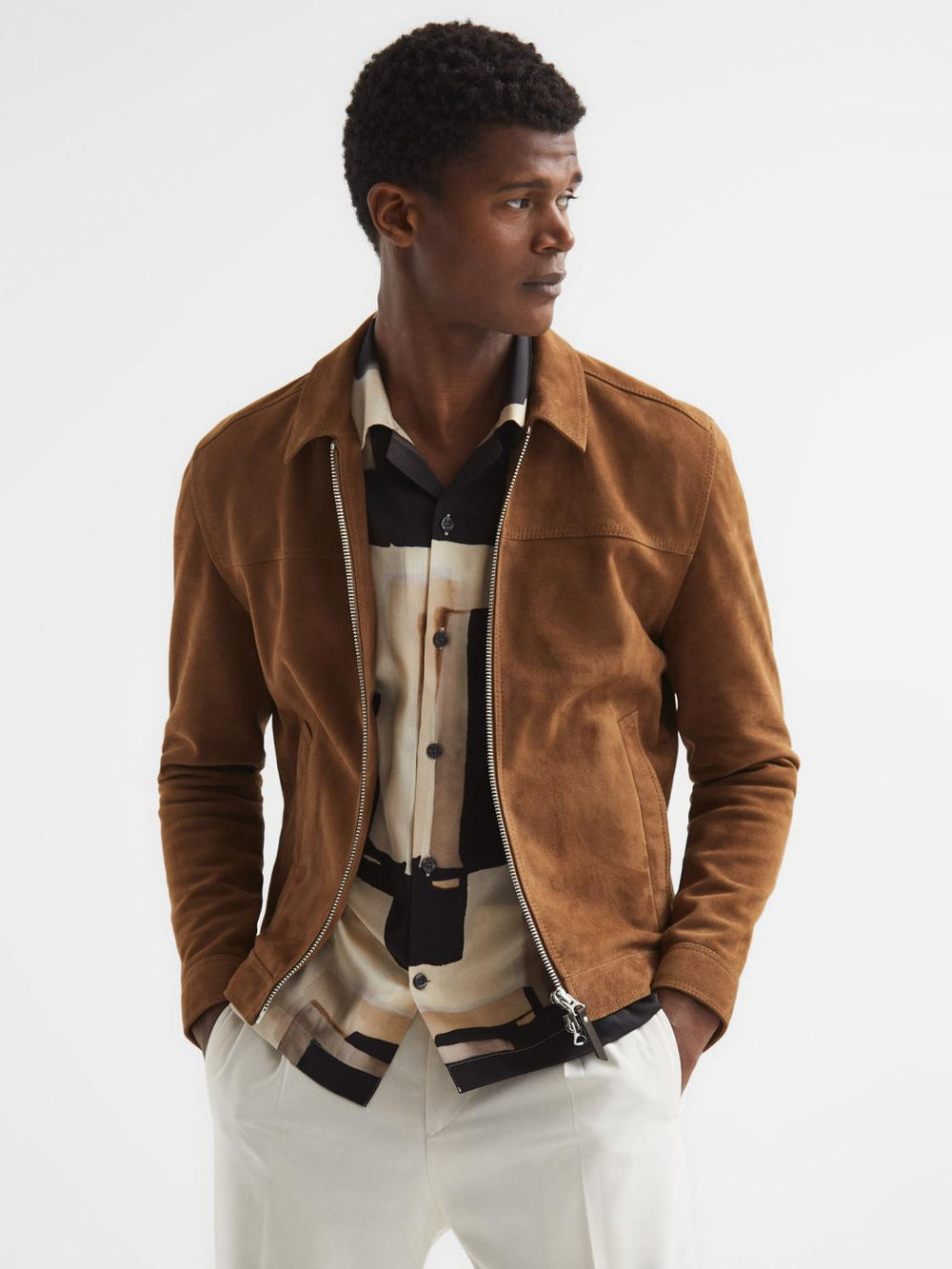 Reiss Coats & Jackets | Riley Suede Zip-Through Jacket Chocolate - Men