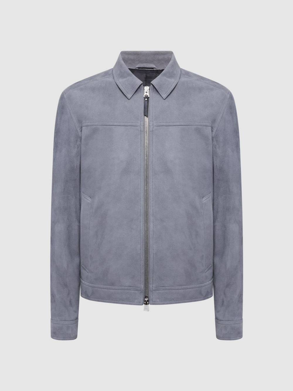 Reiss Coats & Jackets | Riley Suede Zip-Through Jacket Slate Blue - Men