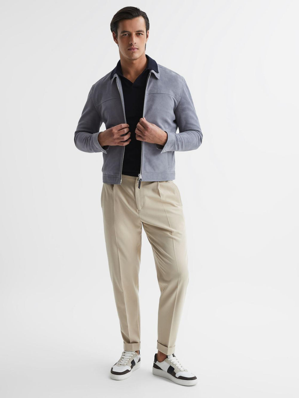 Reiss Coats & Jackets | Riley Suede Zip-Through Jacket Slate Blue - Men