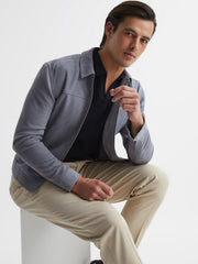 Reiss Coats & Jackets | Riley Suede Zip-Through Jacket Slate Blue - Men