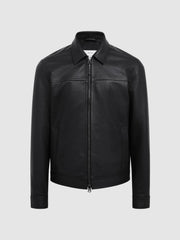 Reiss Coats & Jackets | Roland Zip Through Leather Jacket Black - Men