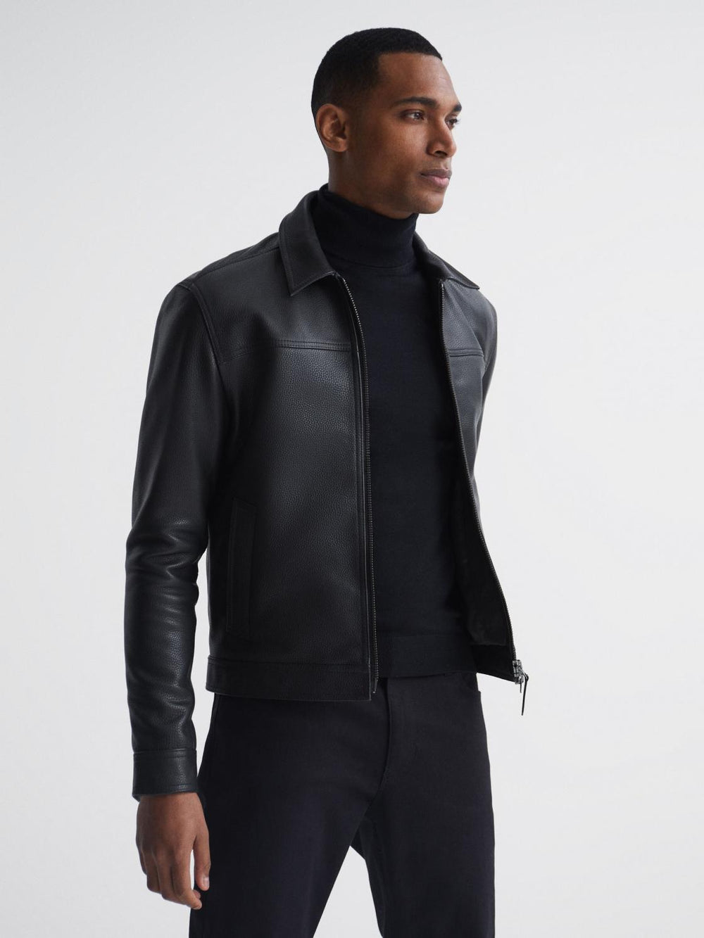 Reiss Coats & Jackets | Roland Zip Through Leather Jacket Black - Men