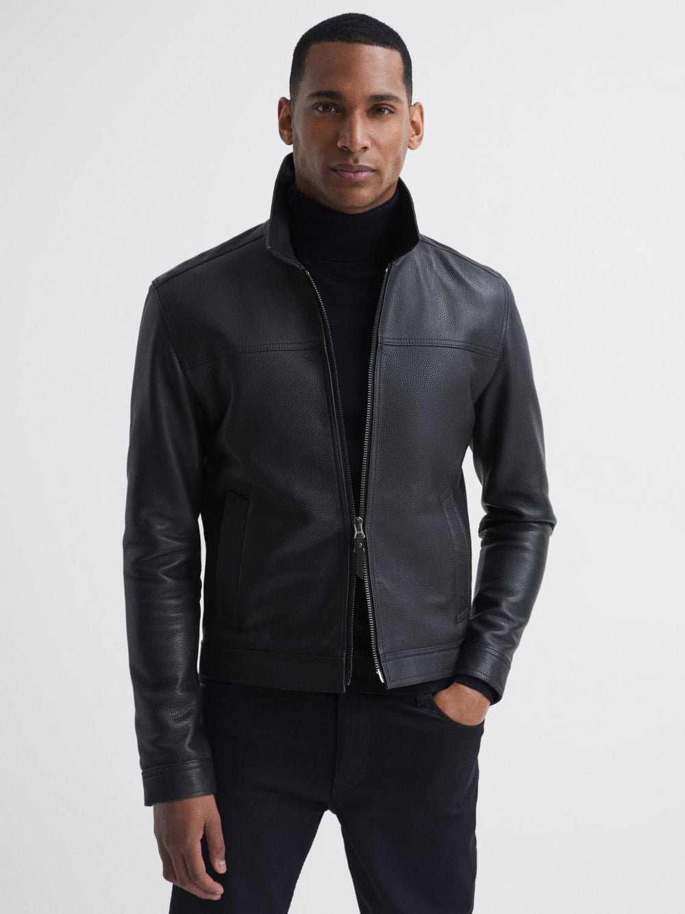 Reiss Coats & Jackets | Roland Zip Through Leather Jacket Black - Men