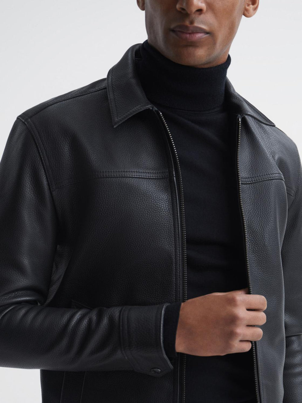 Reiss Coats & Jackets | Roland Zip Through Leather Jacket Black - Men