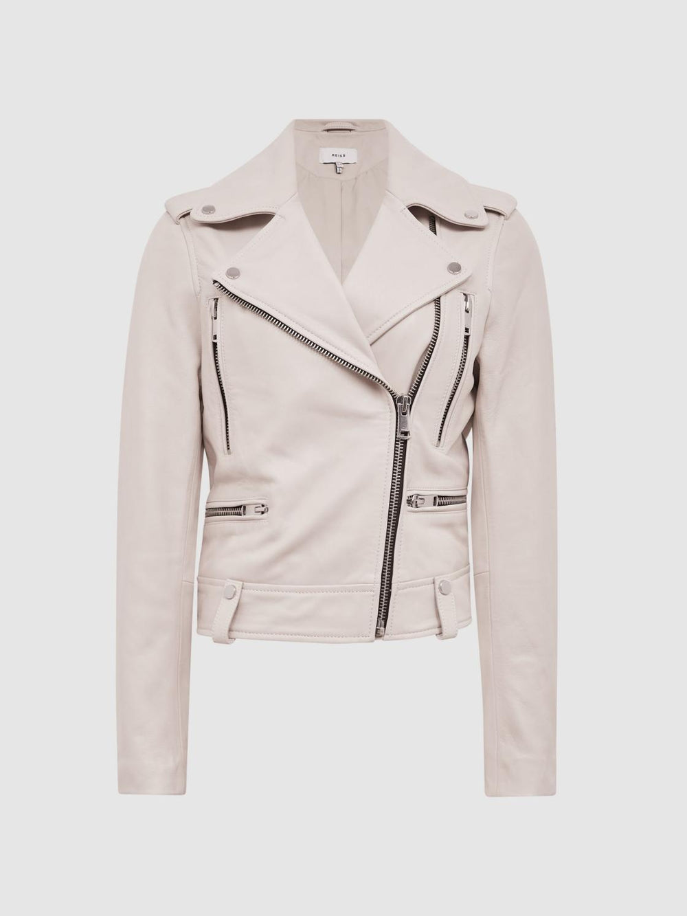 Reiss Coats & Jackets | Santiago Leather Biker Jacket Off White - Women