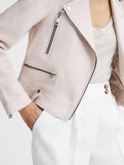 Reiss Coats & Jackets | Santiago Leather Biker Jacket Off White - Women