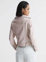 Reiss Coats & Jackets | Santiago Leather Biker Jacket Off White - Women