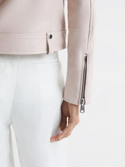 Reiss Coats & Jackets | Santiago Leather Biker Jacket Off White - Women