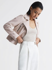 Reiss Coats & Jackets | Santiago Leather Biker Jacket Off White - Women