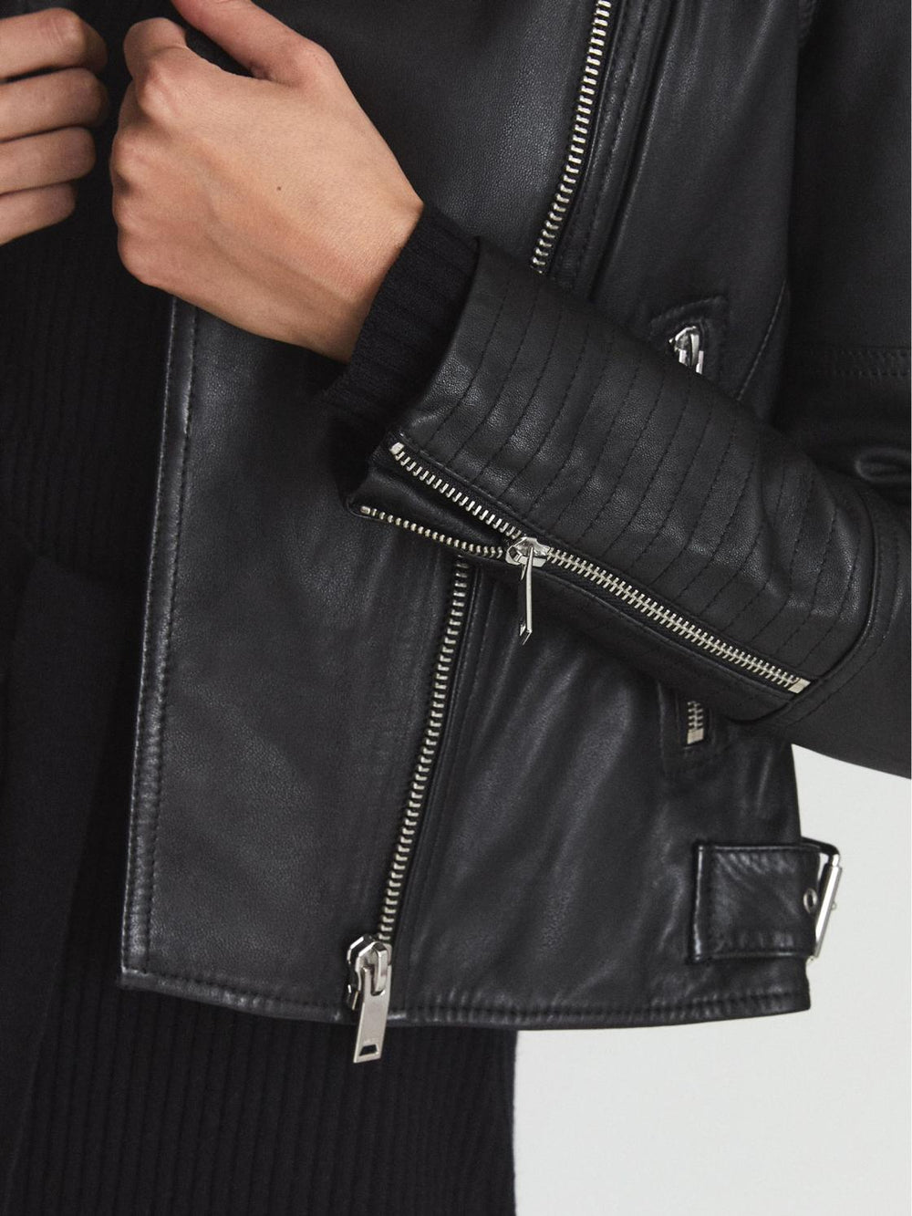 Reiss Coats & Jackets | Tallis Leather Biker Jacket Black - Women