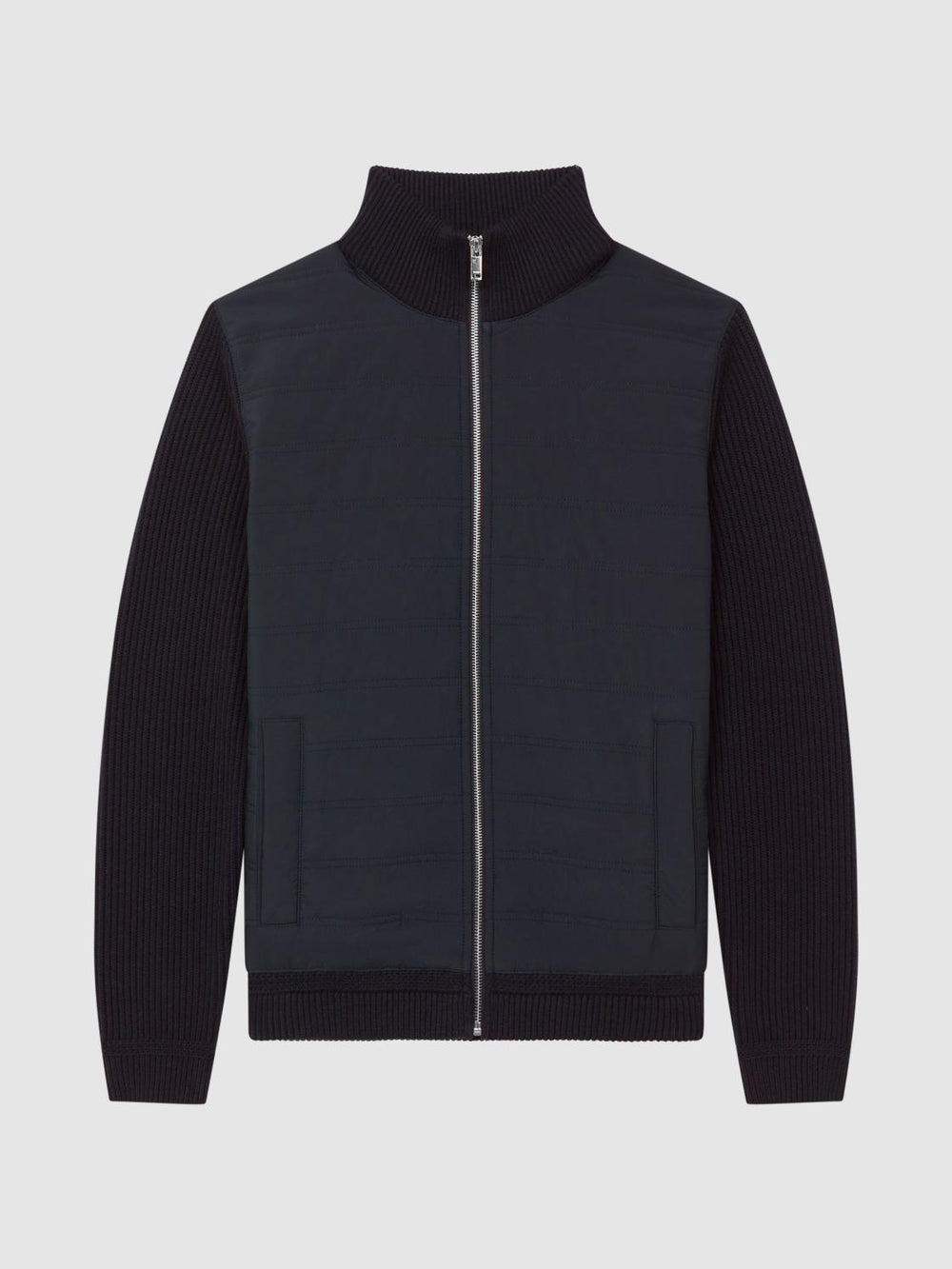 Reiss Coats & Jackets | Trainer Hybrid Zip Through Quilted Jumper Navy - Men