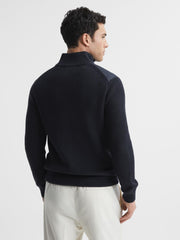 Reiss Coats & Jackets | Trainer Hybrid Zip Through Quilted Jumper Navy - Men