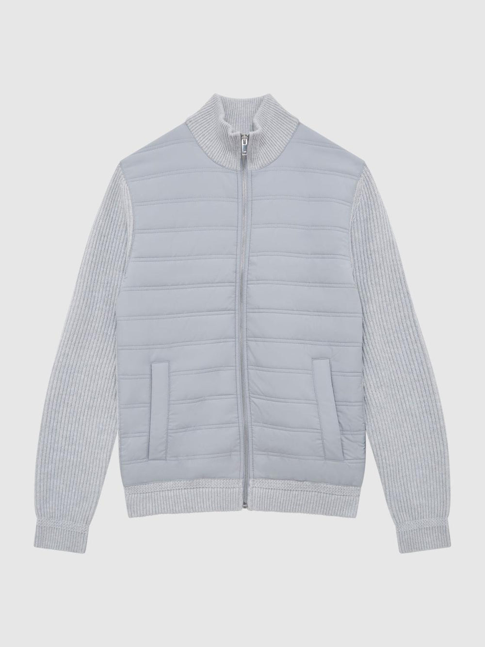 Reiss Coats & Jackets | Trainer Hybrid Zip Through Quilted Jumper Soft Grey - Men