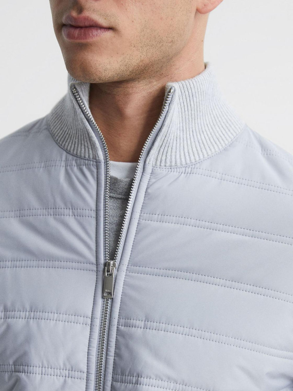 Reiss Coats & Jackets | Trainer Hybrid Zip Through Quilted Jumper Soft Grey - Men