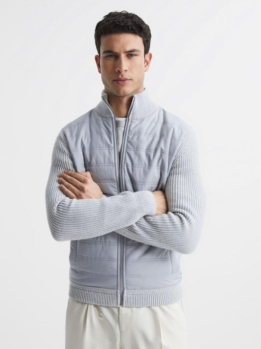 Reiss Coats & Jackets | Trainer Hybrid Zip Through Quilted Jumper Soft Grey - Men