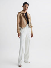 Reiss Coats & Jackets | Tyler Leather Biker Jacket Neutral - Women