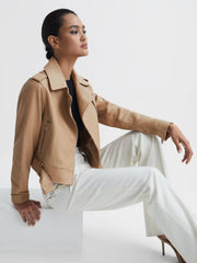 Reiss Coats & Jackets | Tyler Leather Biker Jacket Neutral - Women