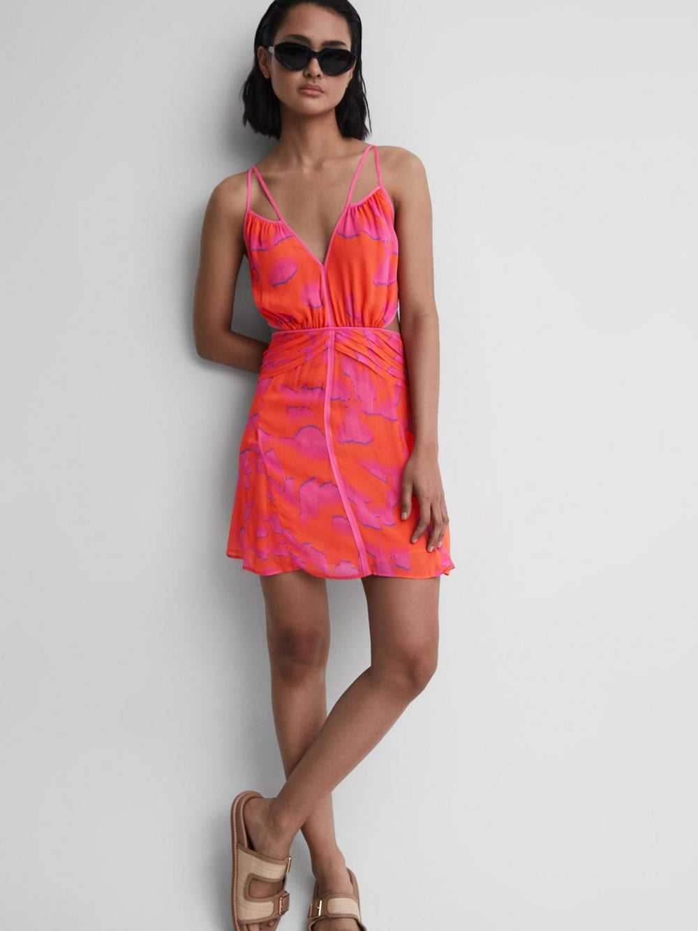 Reiss Dresses | Abilene Plunge Neckline Resort Mini Dress Orange/pink - Women