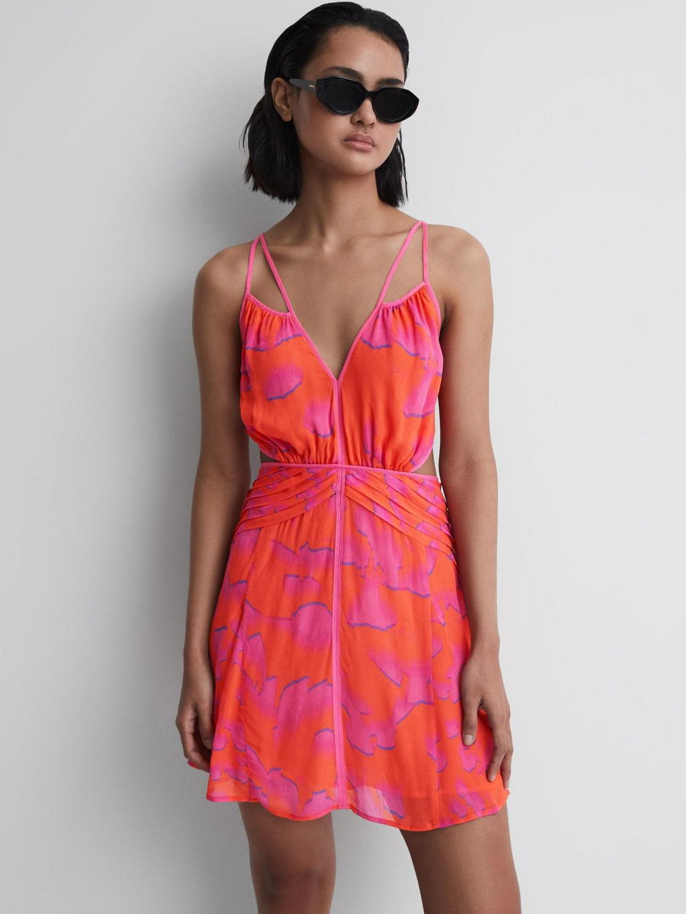 Reiss Dresses | Abilene Plunge Neckline Resort Mini Dress Orange/pink - Women