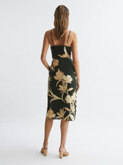 Reiss Dresses | Alice Fitted Floral Print Midi Dress Khaki - Women