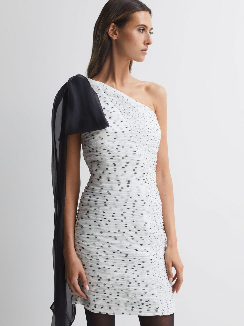 Reiss Dresses | Analise Halston Polka Dot Ruched Mini Dress Chalk - Women