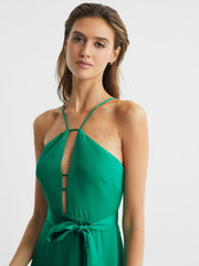 Reiss Dresses | Arianna Halter Neck Belted Midi Dress Green - Women