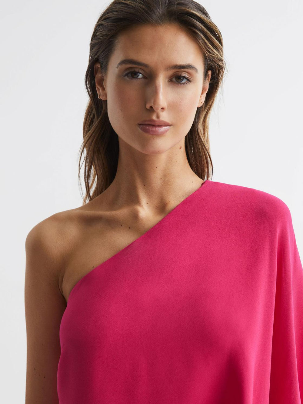 Reiss Dresses | Blake One Shoulder Cape Mini Dress Bright Pink - Women