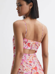Reiss Dresses | Bonnie Floral Print Fitted Midi Dress Pink Print - Women