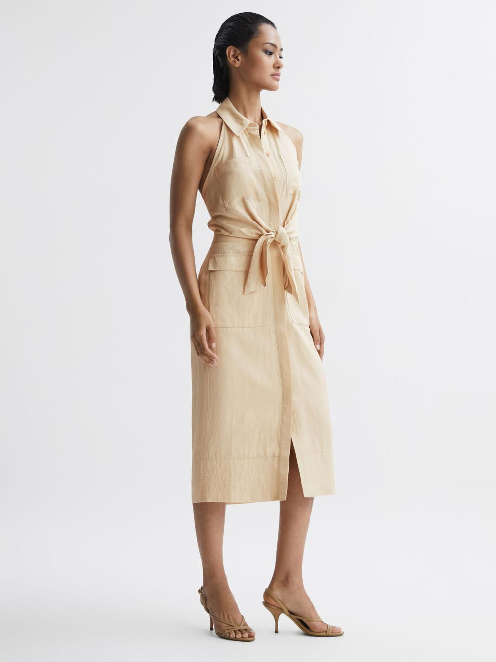 Reiss Dresses | Camilla Fitted Linen Blend Collared Dress Neutral - Women