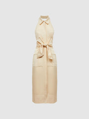 Reiss Dresses | Camilla Fitted Linen Blend Collared Dress Neutral - Women