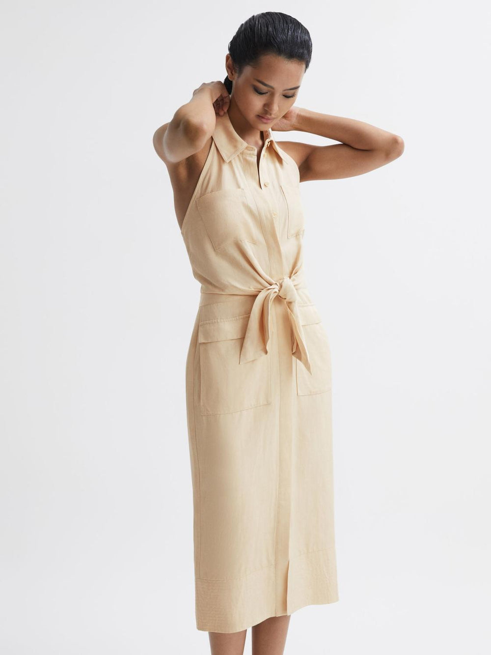 Reiss Dresses | Camilla Fitted Linen Blend Collared Dress Neutral - Women