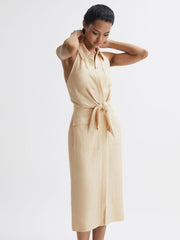Reiss Dresses | Camilla Fitted Linen Blend Collared Dress Neutral - Women