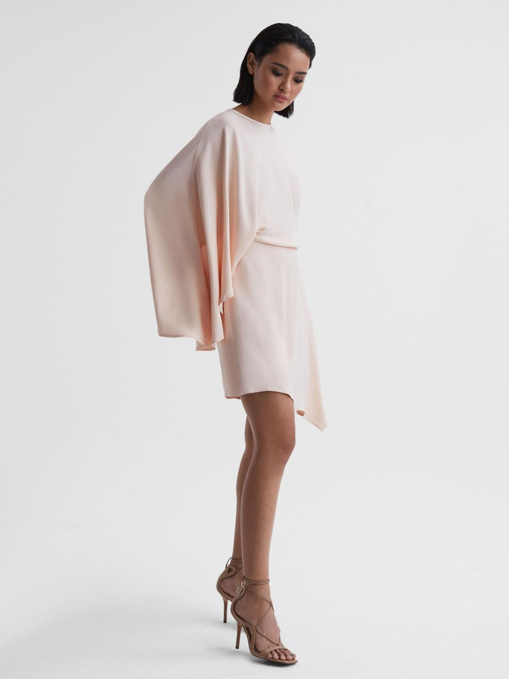 Reiss Dresses | Christy Cape Sleeve Asymmetric Mini Dress Nude - Women