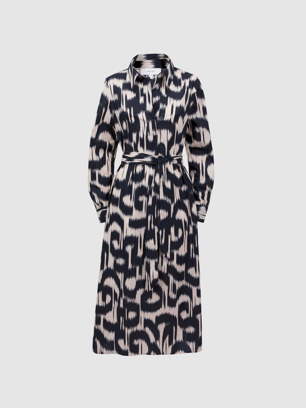 Reiss Dresses | Cleo Printed Belted Midi Dress Black/cream - Women