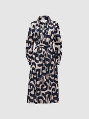Reiss Dresses | Cleo Printed Belted Midi Dress Black/cream - Women