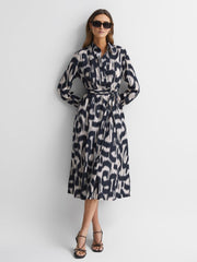 Reiss Dresses | Cleo Printed Belted Midi Dress Black/cream - Women