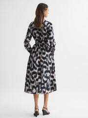 Reiss Dresses | Cleo Printed Belted Midi Dress Black/cream - Women