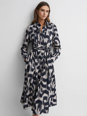 Reiss Dresses | Cleo Printed Belted Midi Dress Black/cream - Women