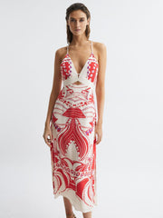 Reiss Dresses | Ebony Abstract Print Maxi Dress Coral - Women