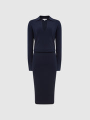 Reiss Dresses | Elaina Rib-Knitted Midi Dress Navy - Women