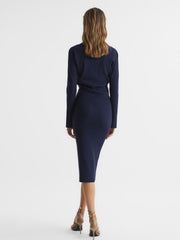 Reiss Dresses | Elaina Rib-Knitted Midi Dress Navy - Women