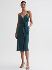 Reiss Dresses | Elsie Linen Side Tie Midi Dress Dark Teal - Women