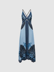 Reiss Dresses | Emerson Printed V-Neck Maxi Dress Blue - Women