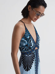 Reiss Dresses | Emerson Printed V-Neck Maxi Dress Blue - Women