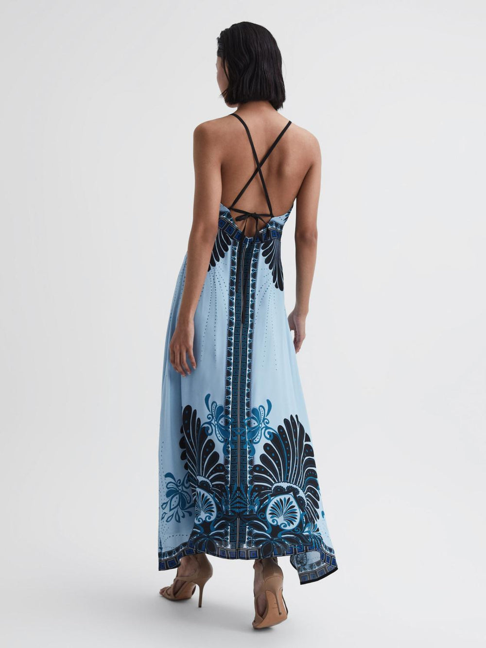 Reiss Dresses | Emerson Printed V-Neck Maxi Dress Blue - Women