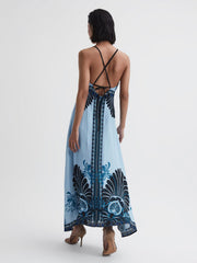 Reiss Dresses | Emerson Printed V-Neck Maxi Dress Blue - Women