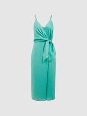 Reiss Dresses | Esme Linen Side Tie Midi Dress Aqua - Women